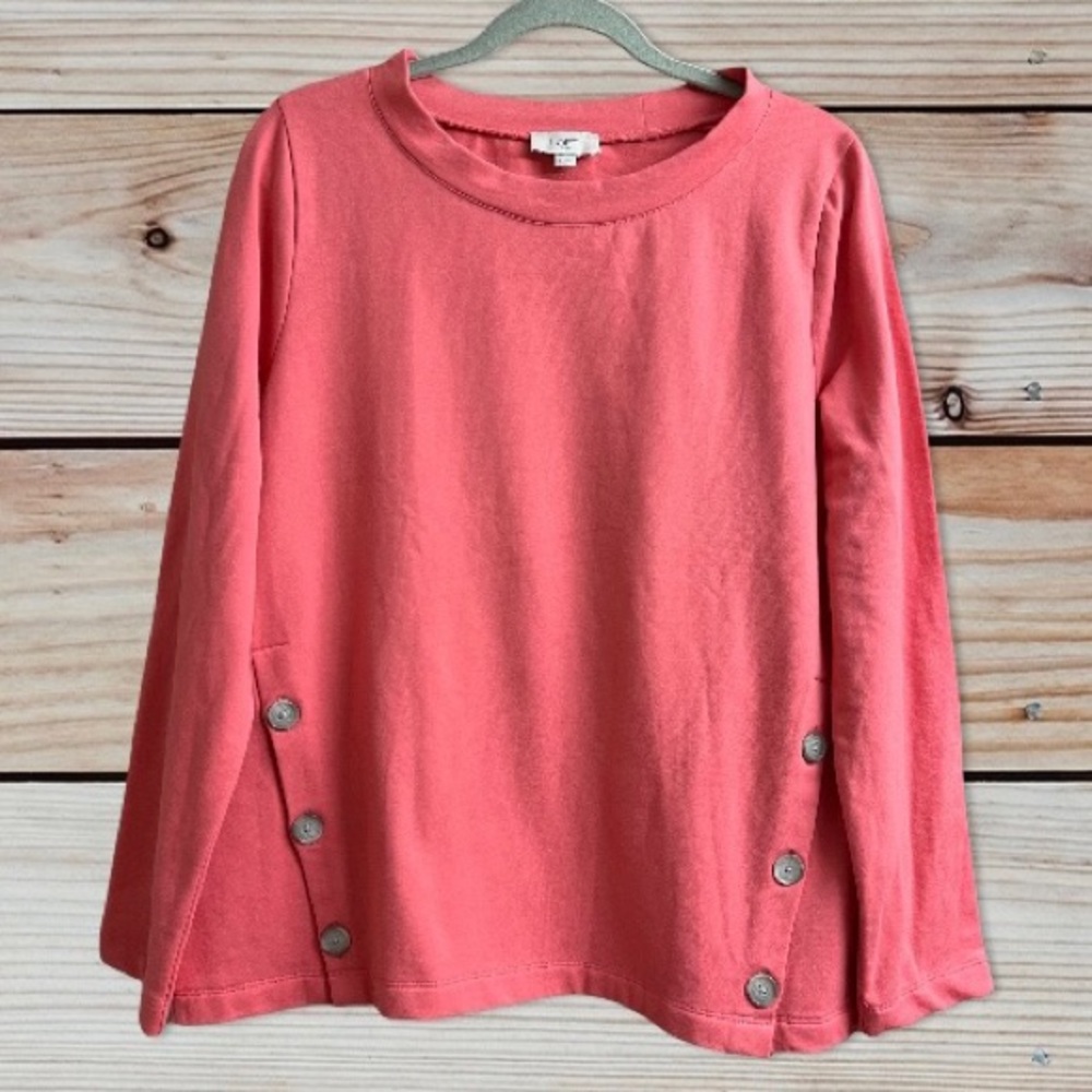 NWT Loft Outlet Pink Cotton Long Sleeve Sweatshirt Top with Side Button …